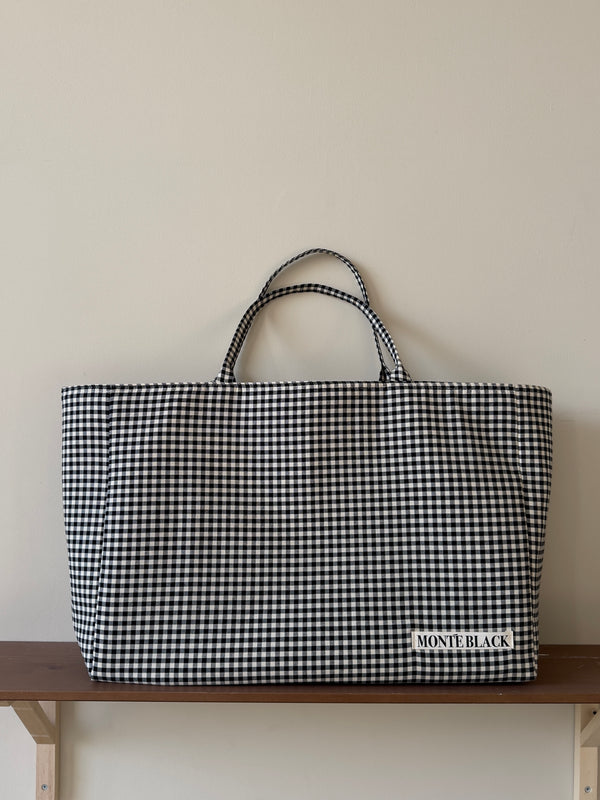 Bomber Bag Matte Black Checked Cotton