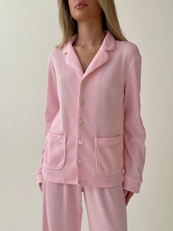 Kelly long Matte Pink Waffle Cotton Pajamas