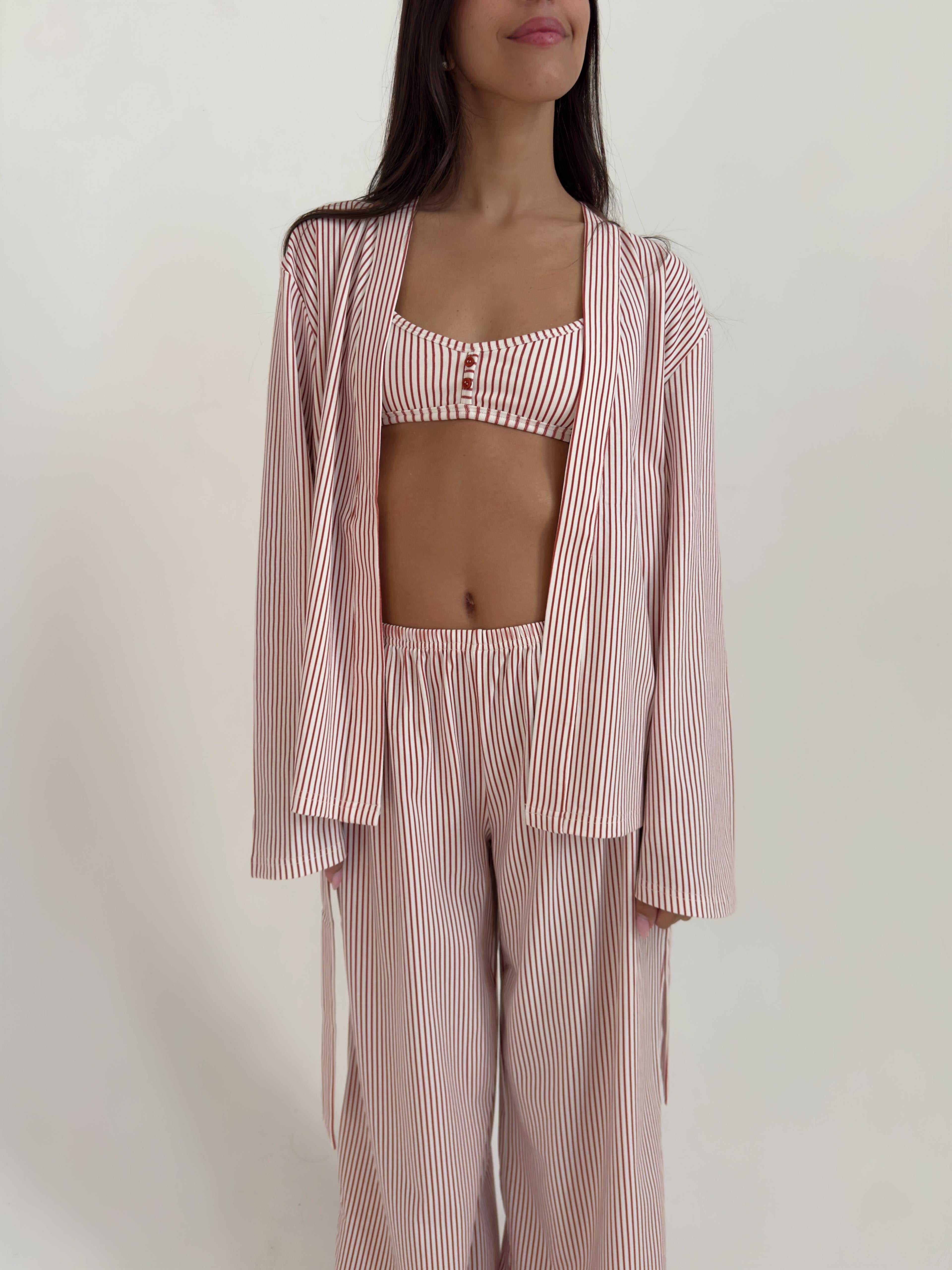 חליפת לואיס פרינט פסים אדום בד