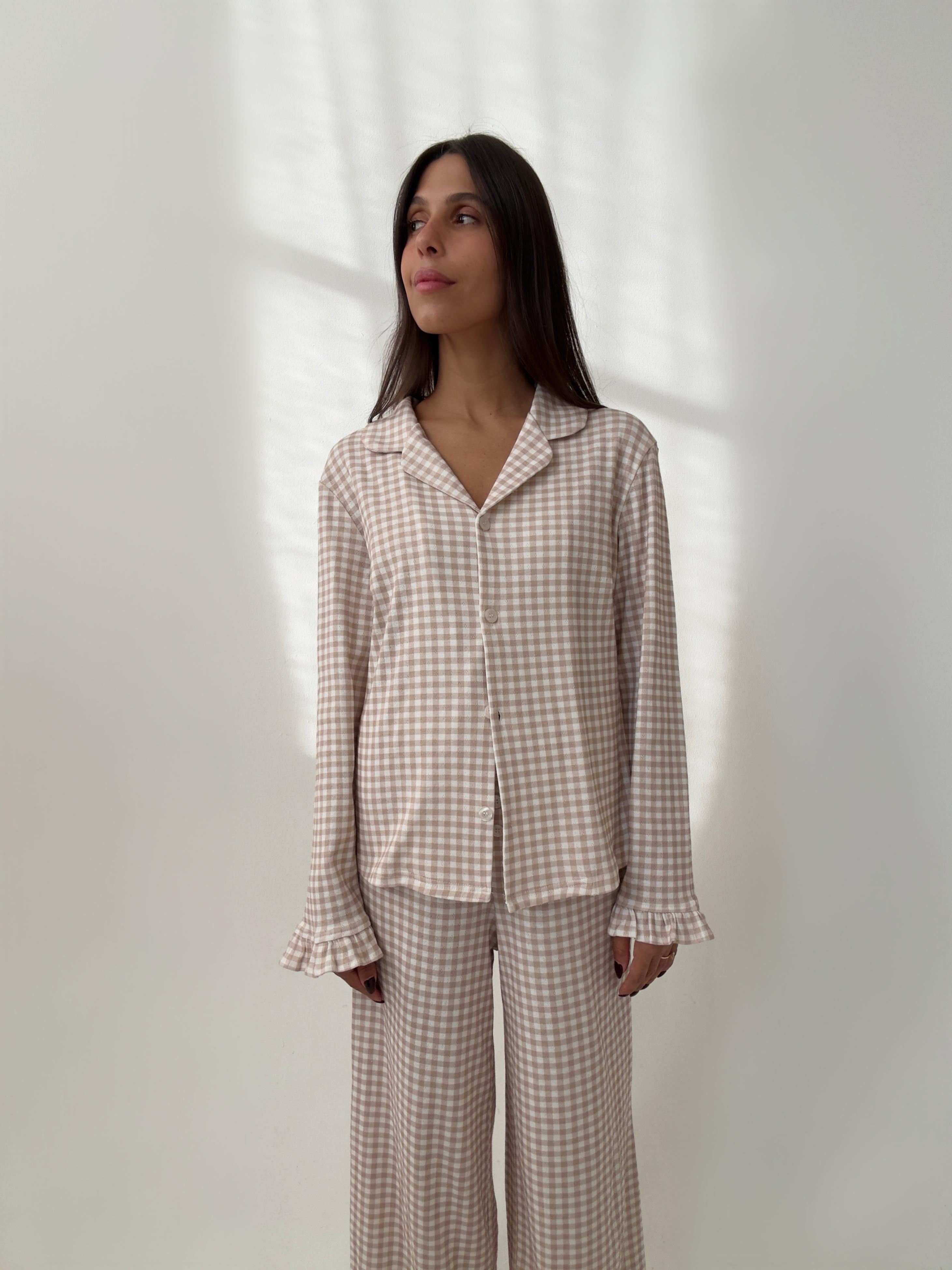 פיג׳מת ויקטוריה פונטל משבצות אבן ארוך