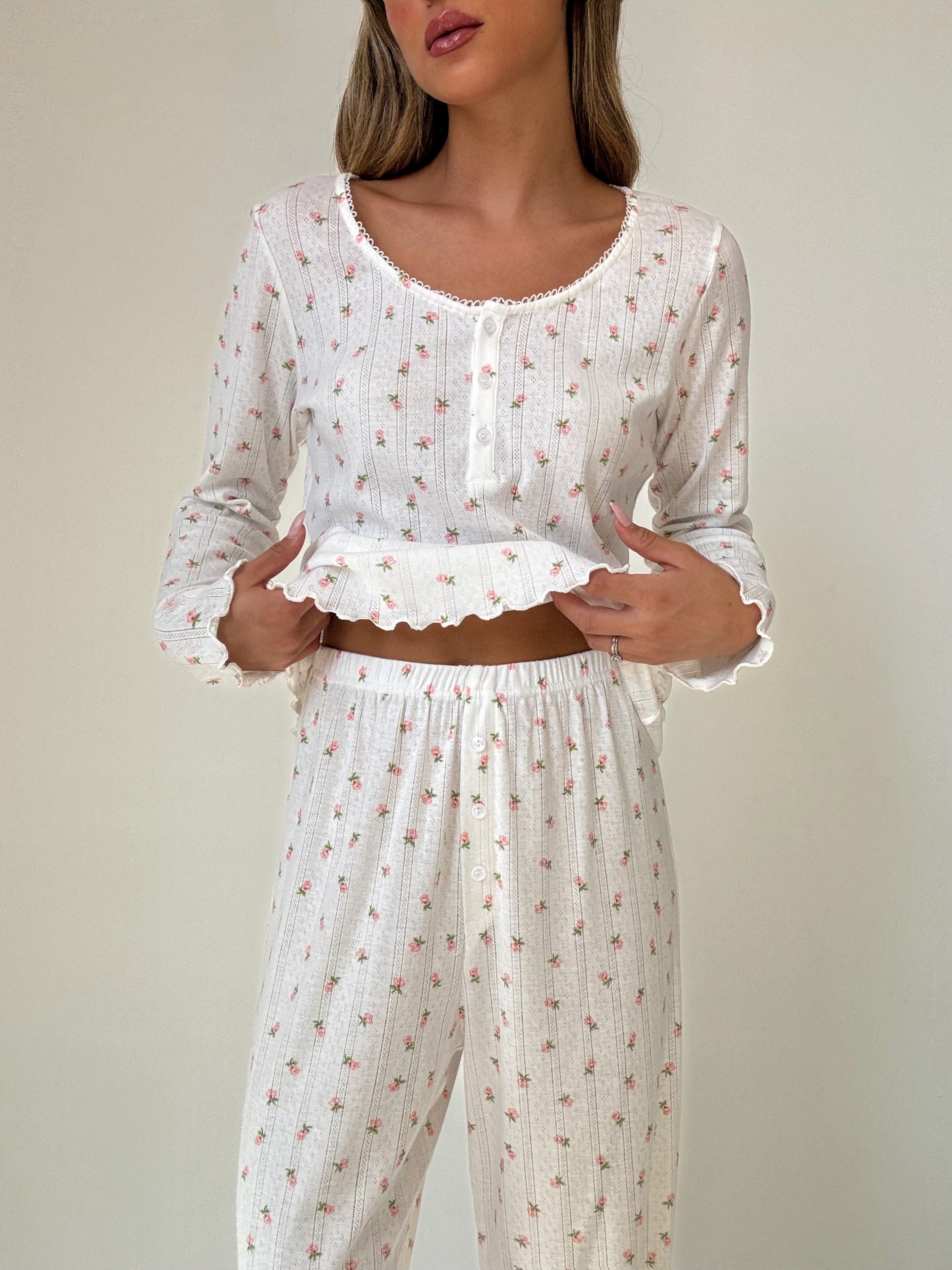 Lila pink Floral Pajamas In cotton