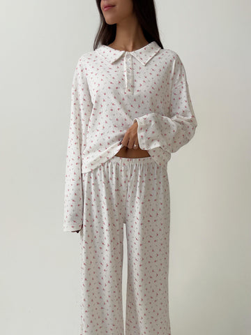 Πιτζάμα polo floral print φοντάλ