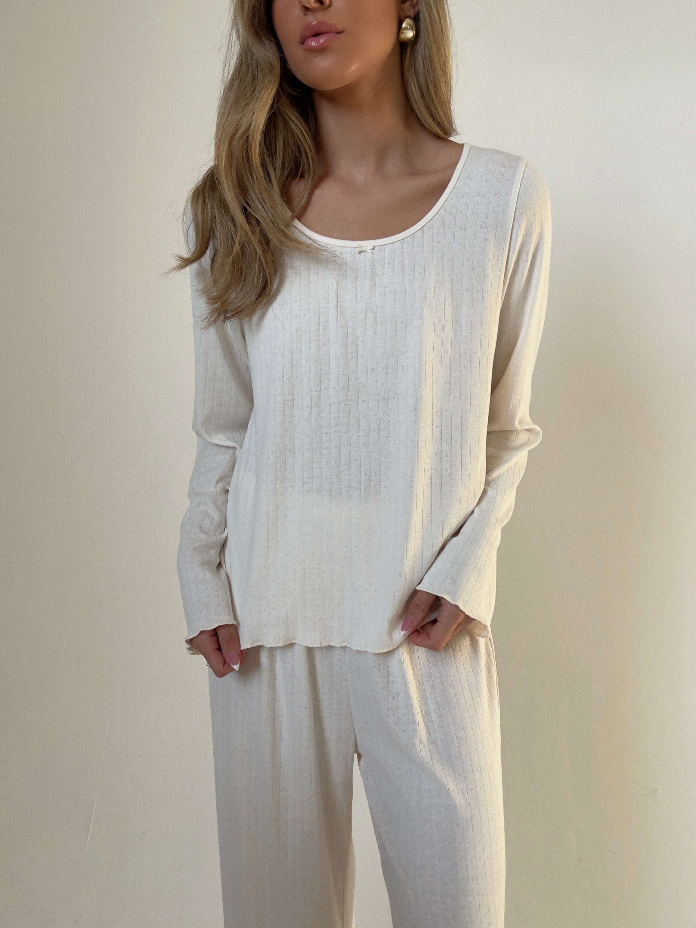 Lila crèam fontal Pajamas In cotton