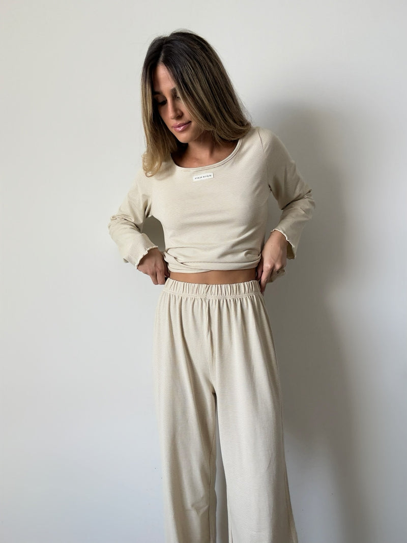 Lila camel stripes Pajamas In cotton