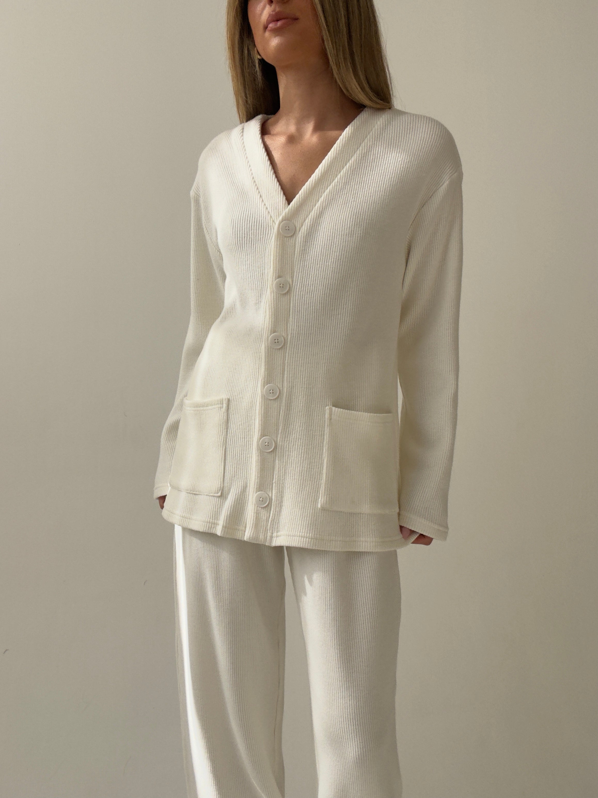 Halsey White knitted Suit