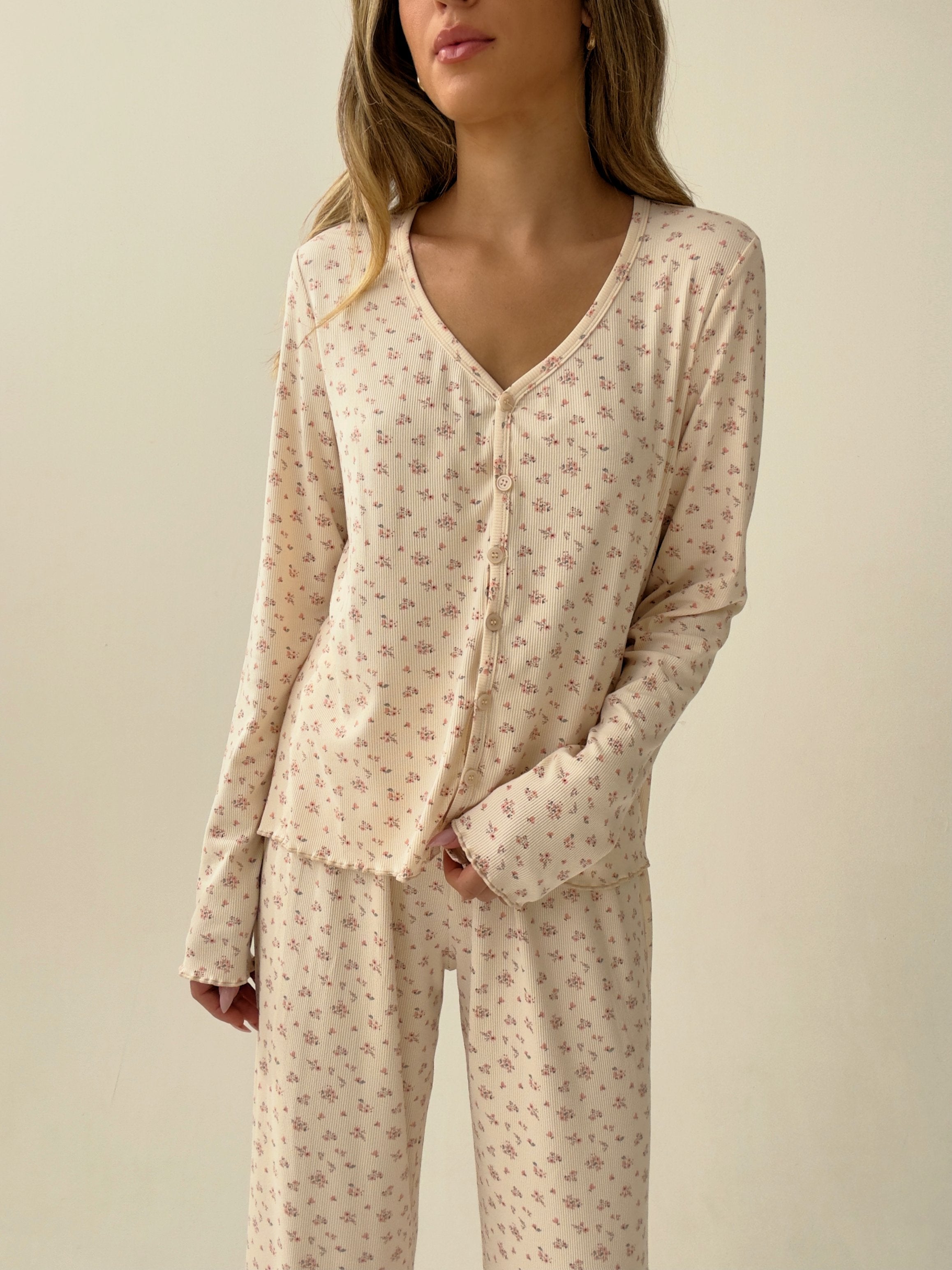 Danielle peach Floral Pajamas In cotton