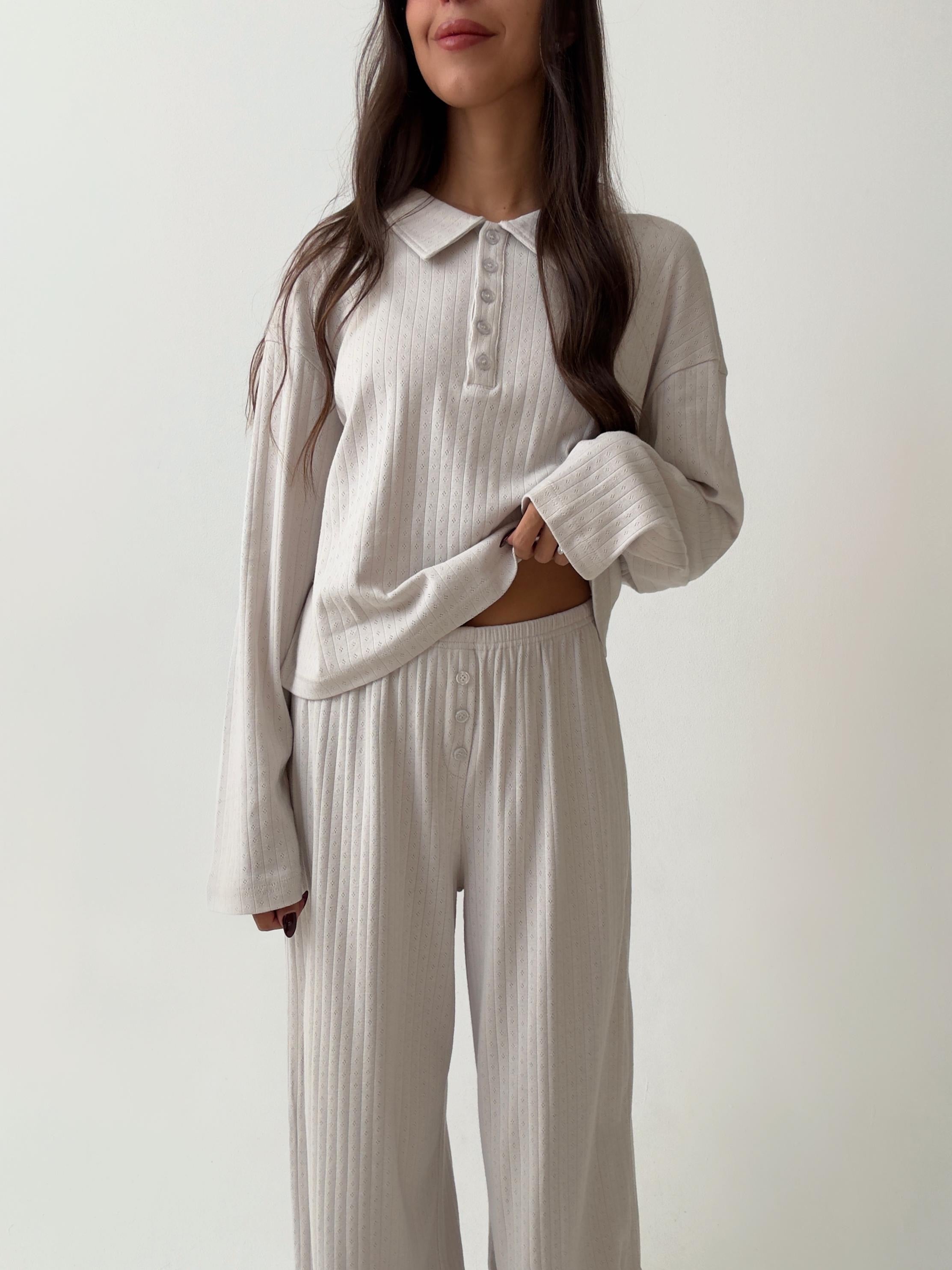 פיג׳מת פולו פוינטל אפור