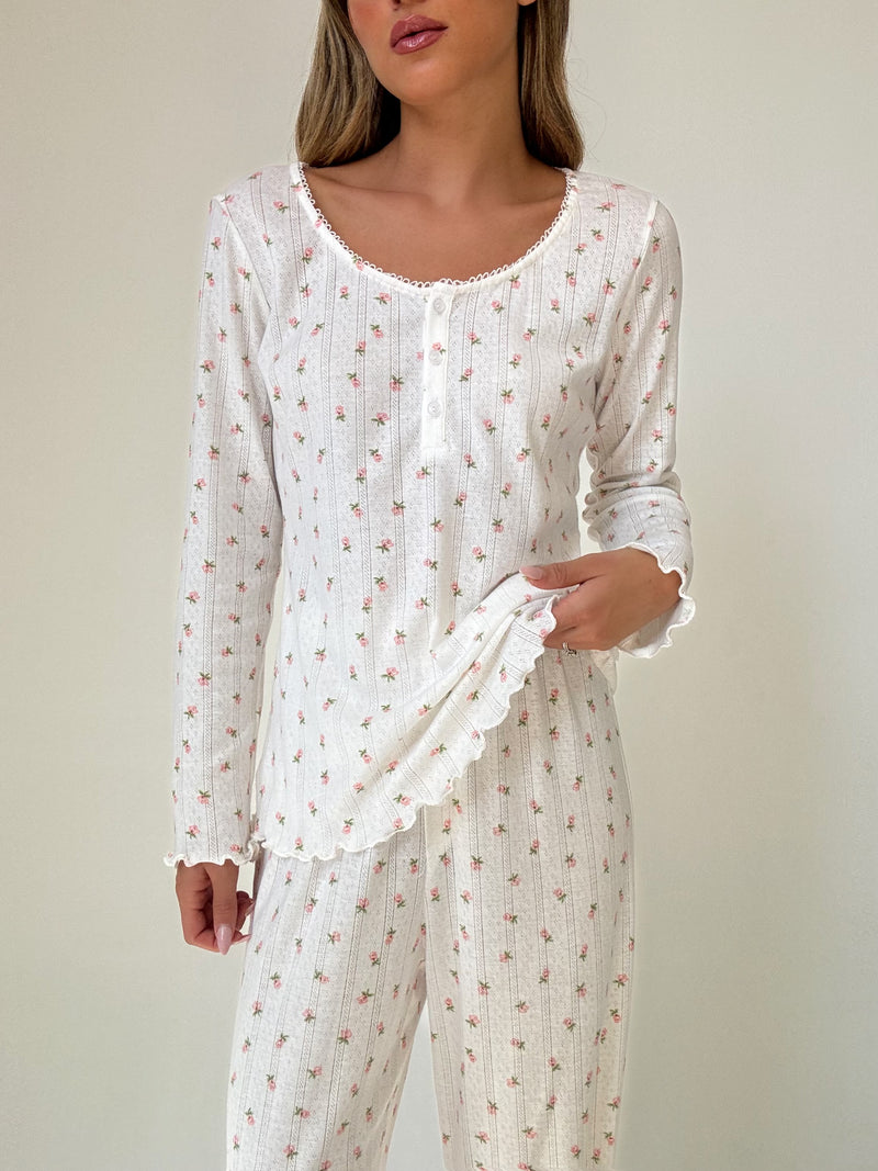 Lila pink Floral Pajamas In cotton