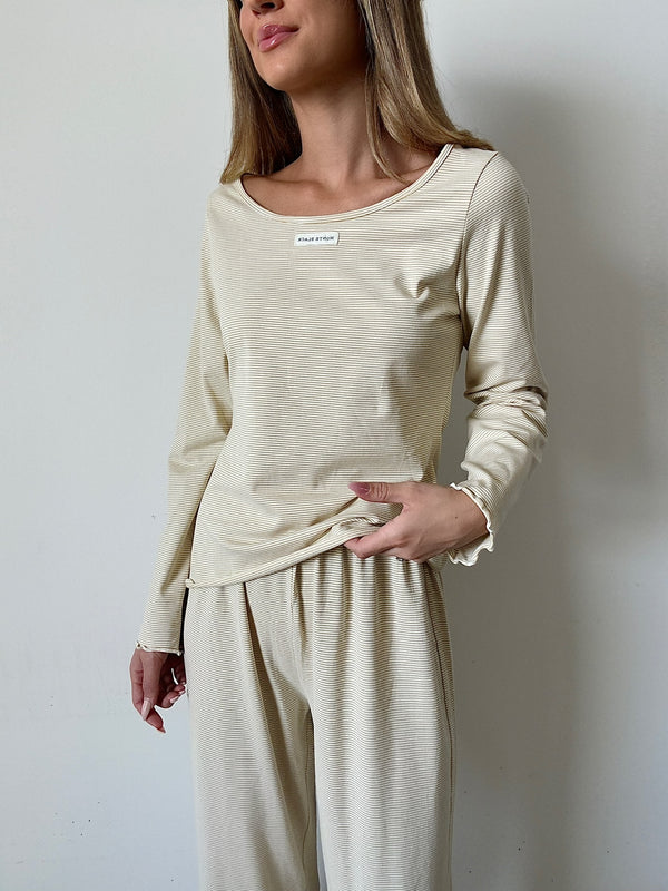 Lila camel stripes Pajamas In cotton