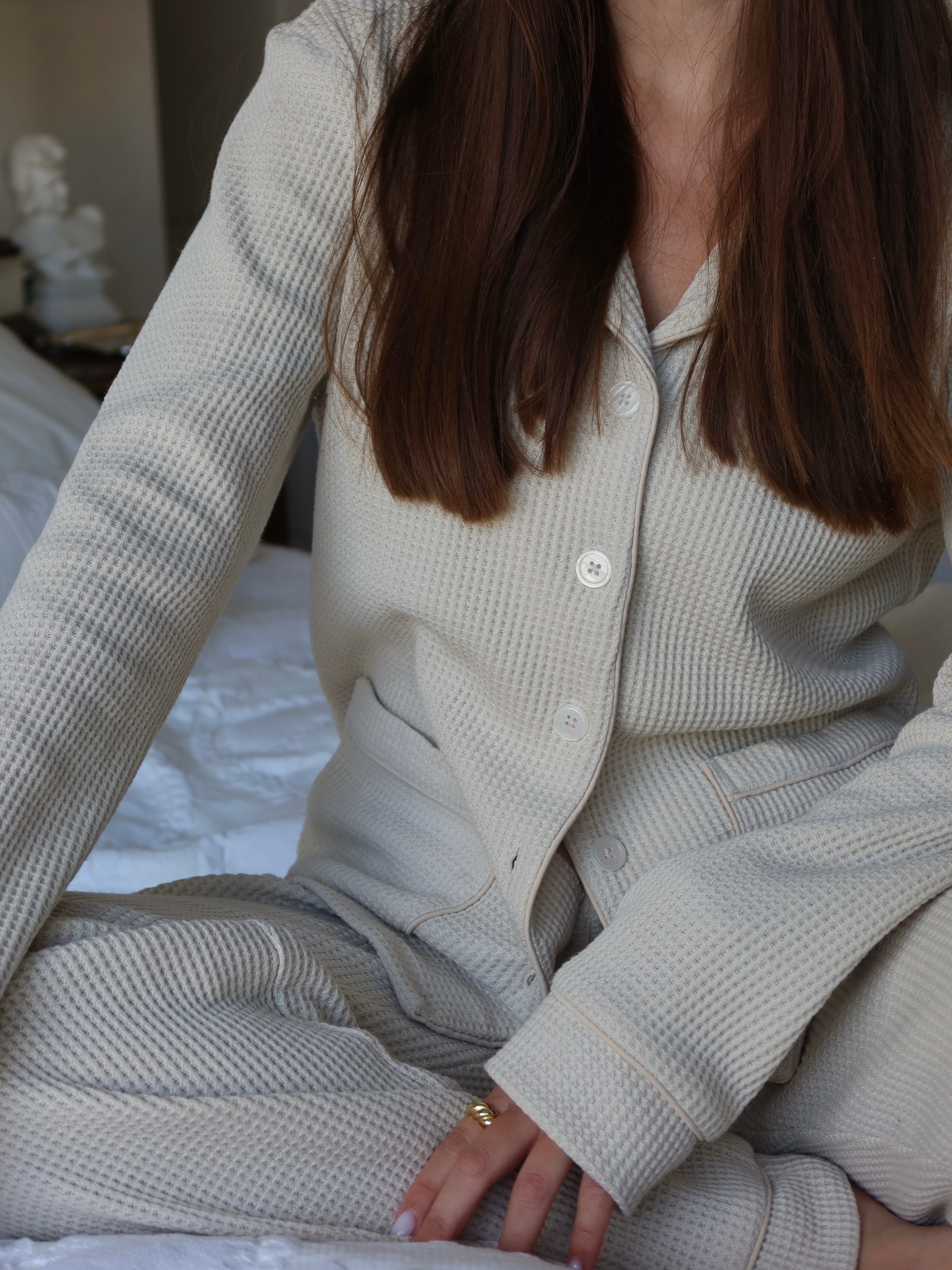 Kelly long Matte Stone Waffle Cotton Pajamas