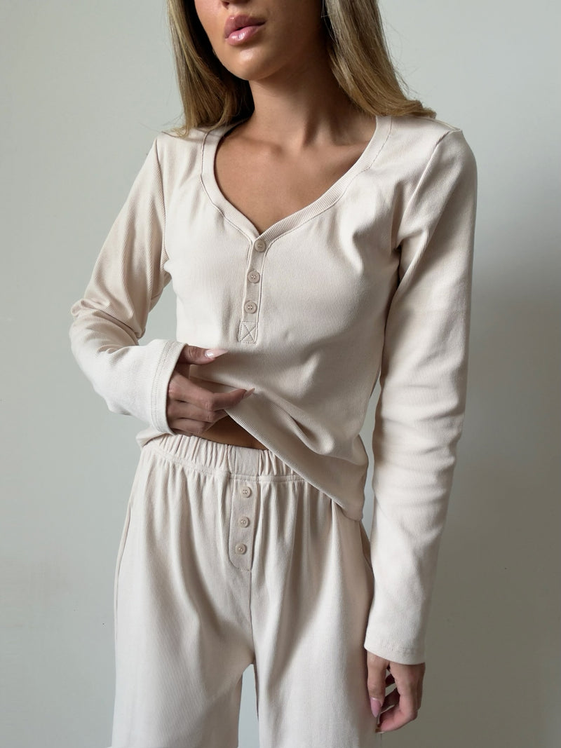 Tory camel rib Pajamas In cotton