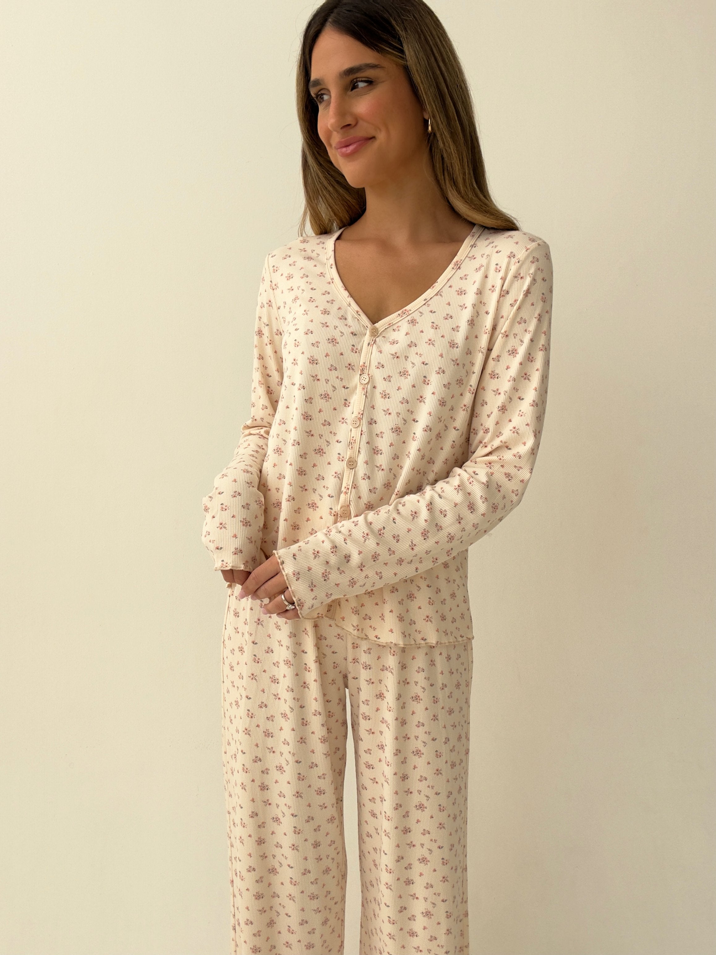 Danielle peach Floral Pajamas In cotton