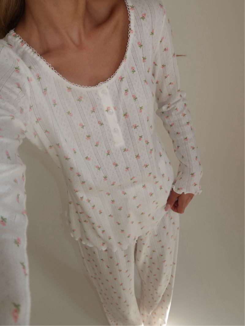 Lila pink Floral Pajamas In cotton