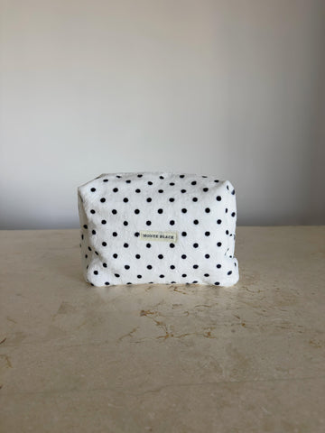 Fluffy polka dot toiletry bag