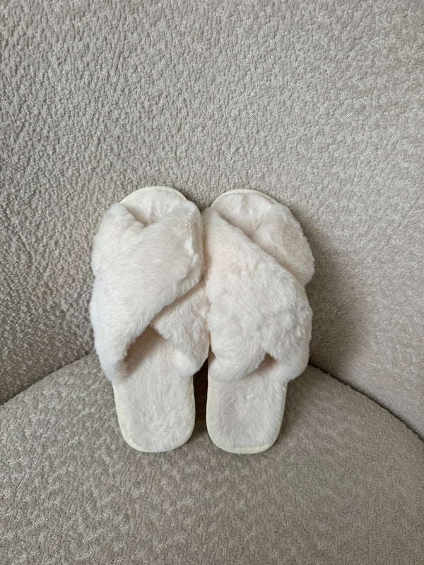 Queenie Ivory White Slippers