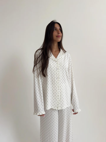 Elena pajama set with ruffles and polka dot print