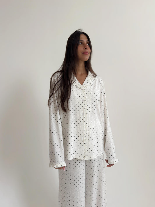 Elena pajama set with ruffles and polka dot print