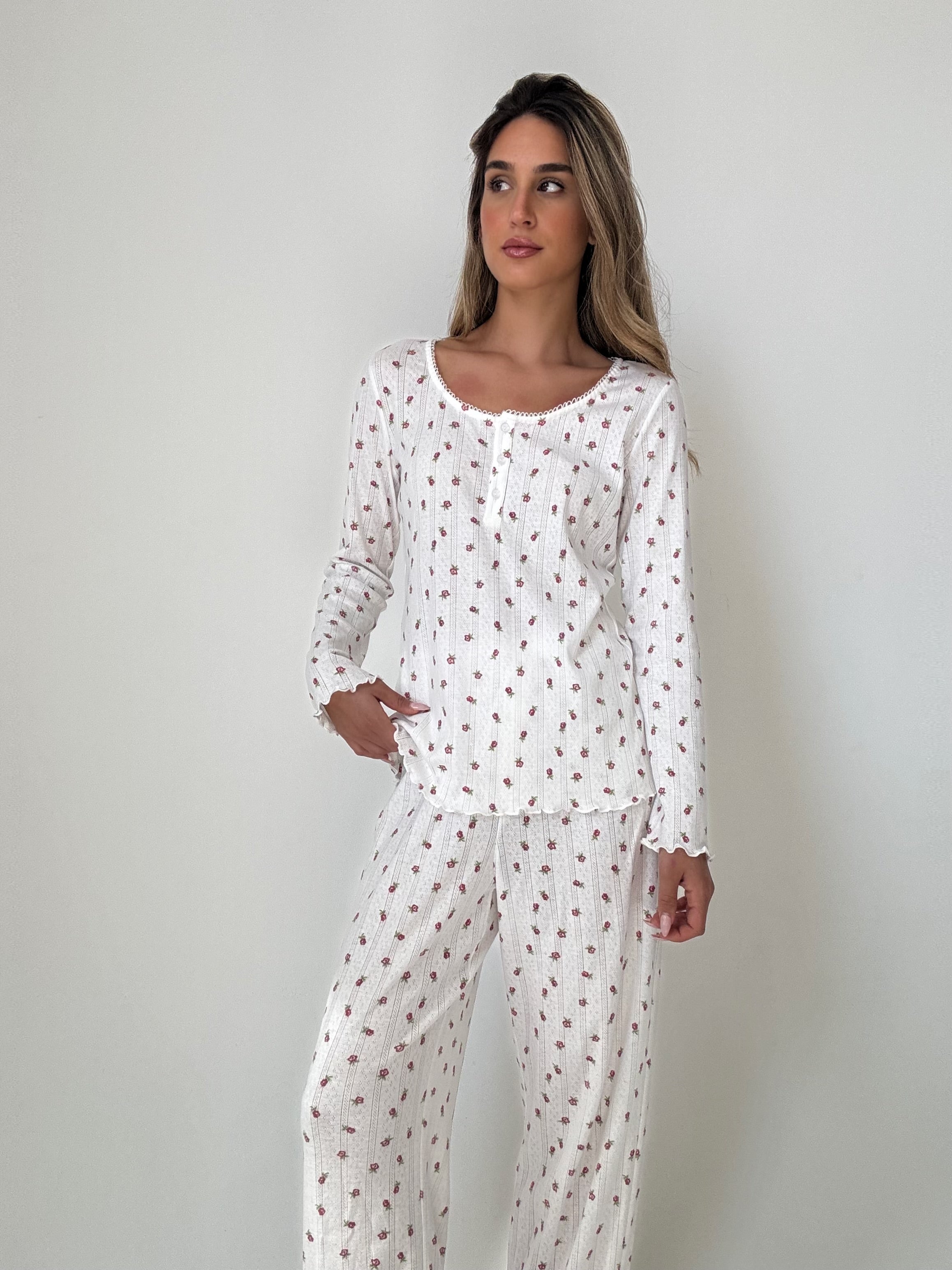 Lila red Floral Pajamas In cotton