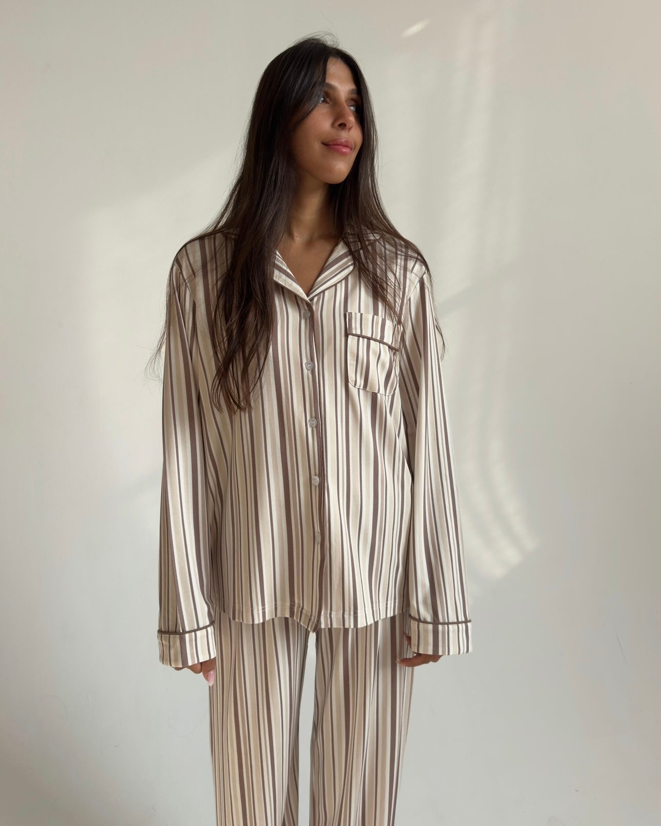 פיג׳מת אמלי ויסקוזה פרינט פסים חום