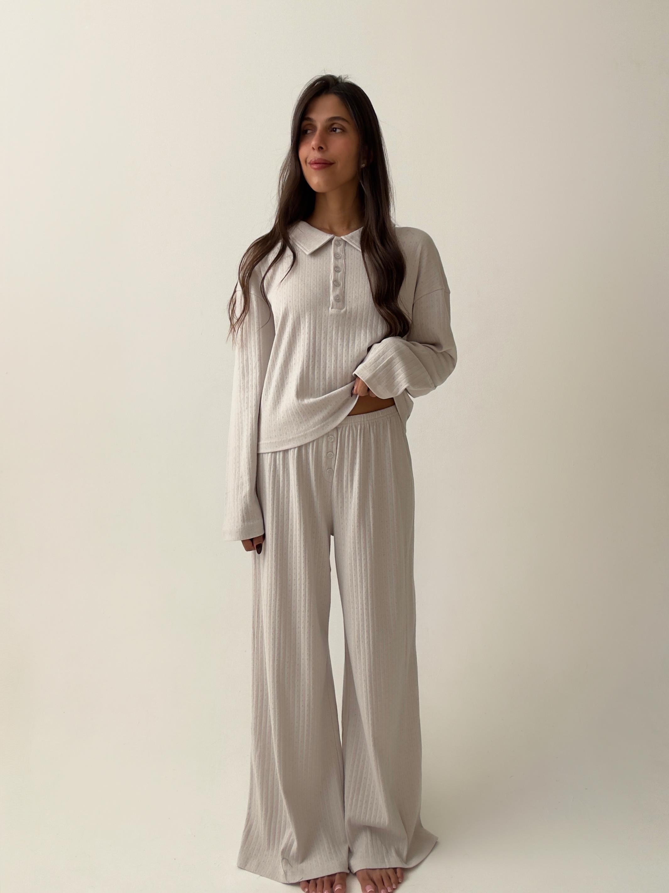 פיג׳מת פולו פוינטל אפור