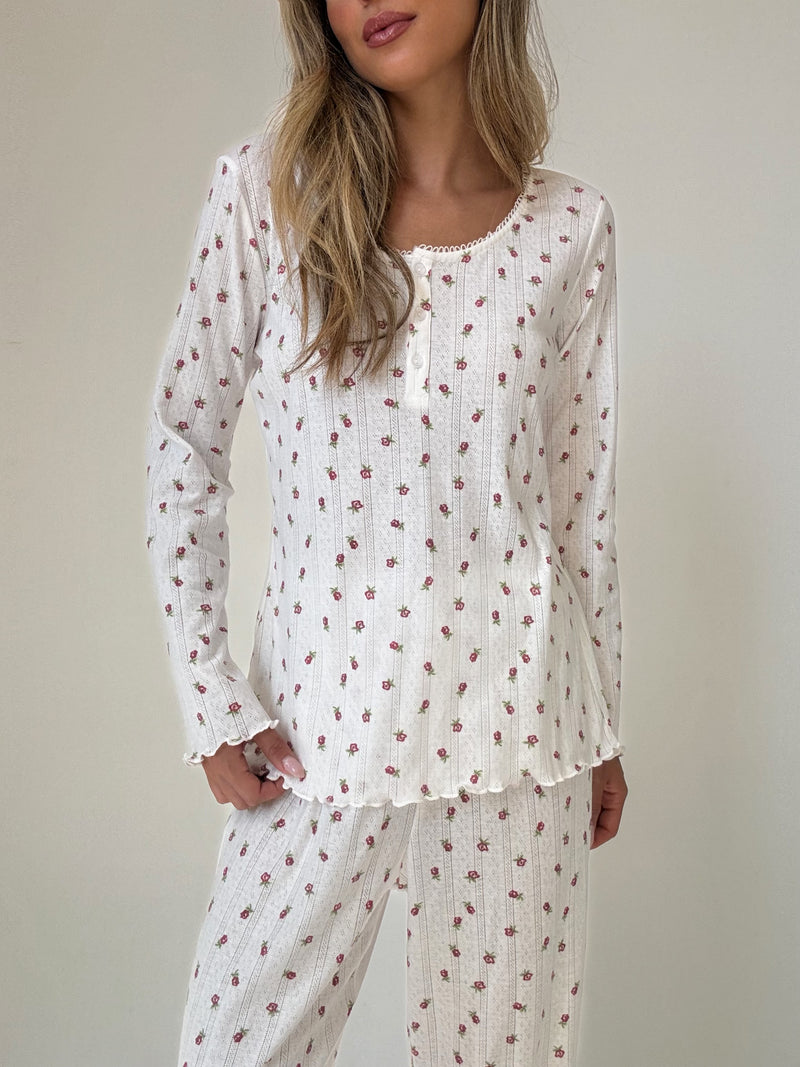 Lila red Floral Pajamas In cotton