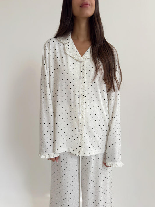 Elena pajama set with ruffles and polka dot print