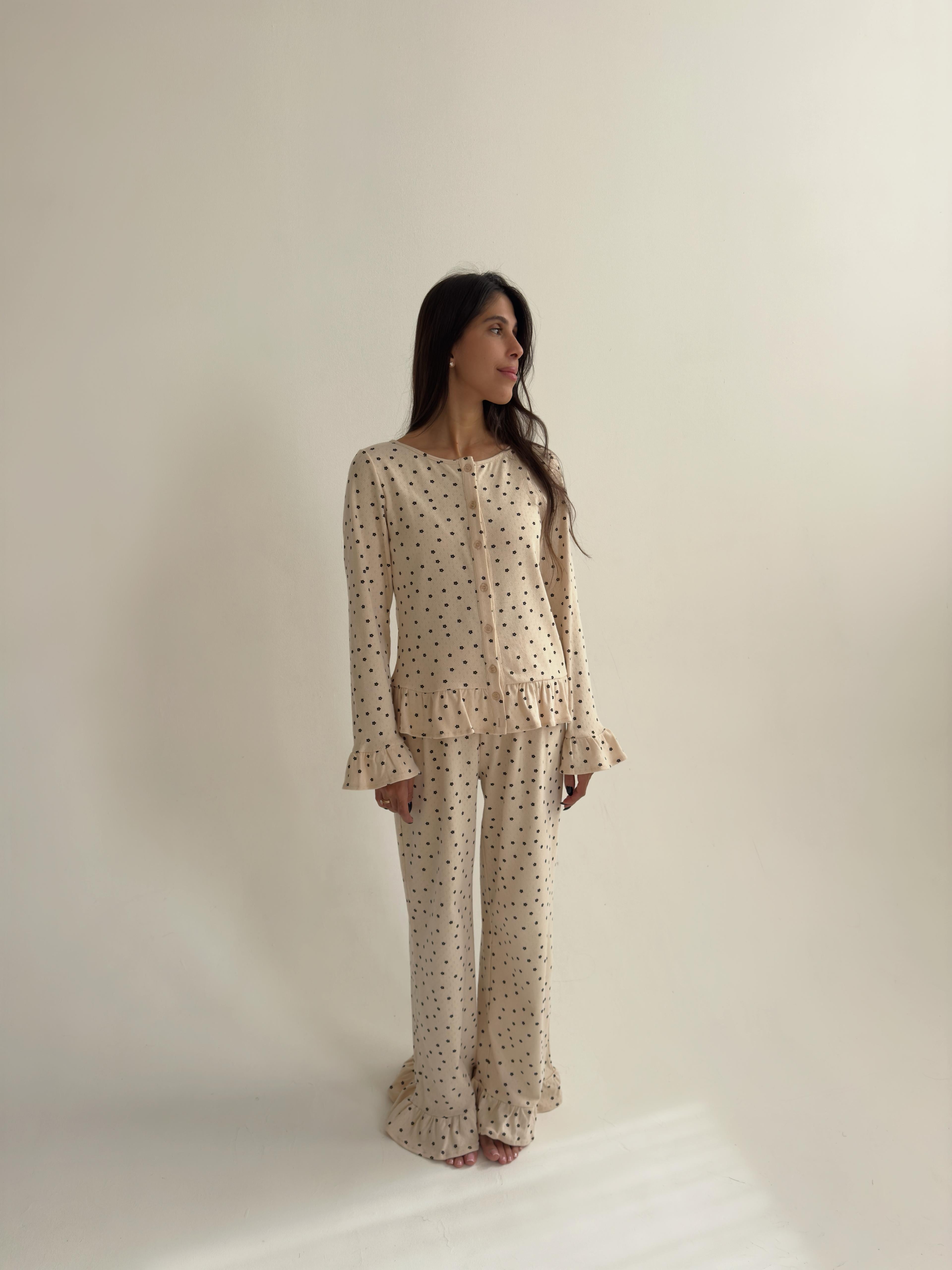 פיג׳מת מסריי מלמלות פוינטל פרינט פרחים