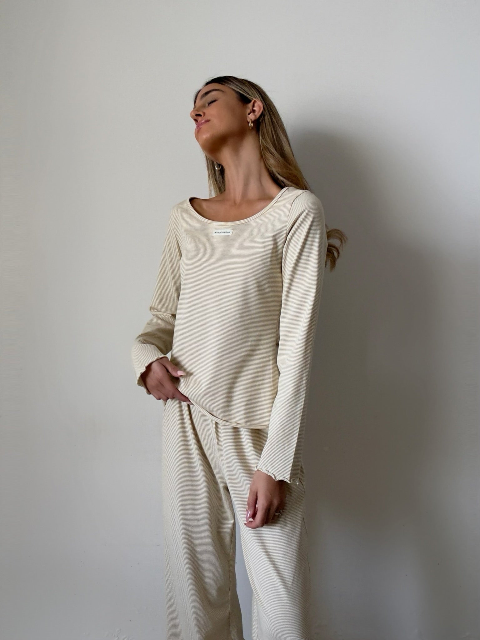 Lila camel stripes Pajamas In cotton