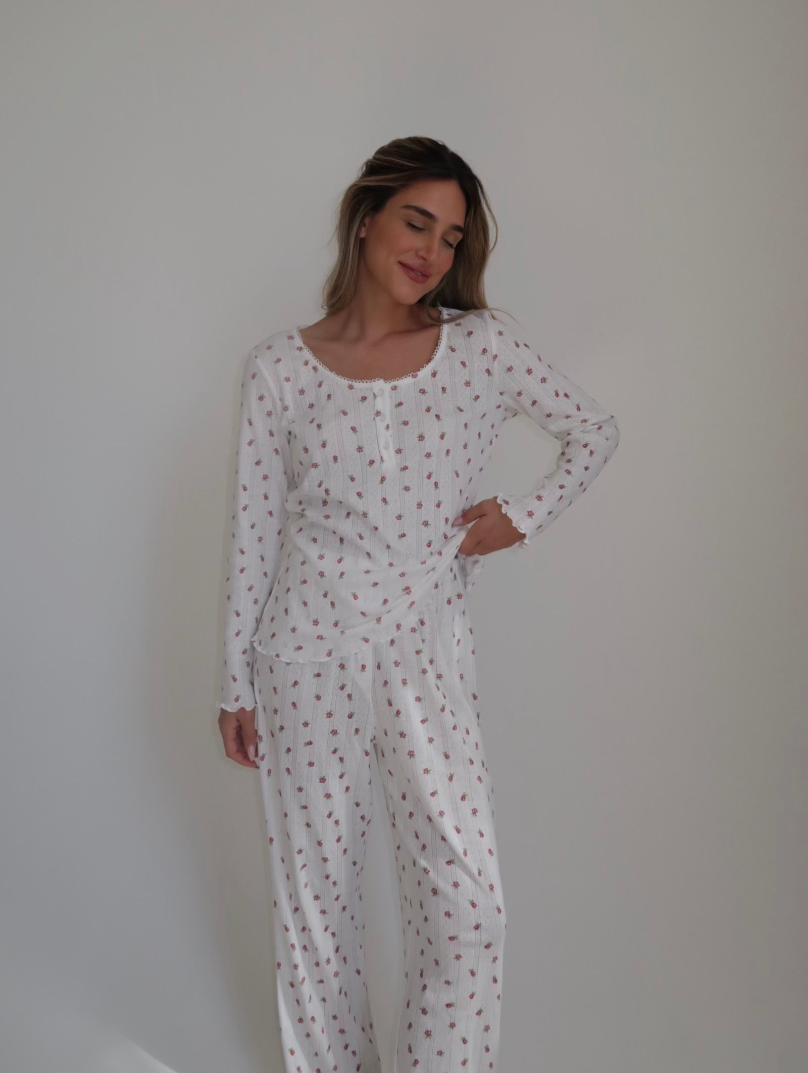 Lila red Floral Pajamas In cotton