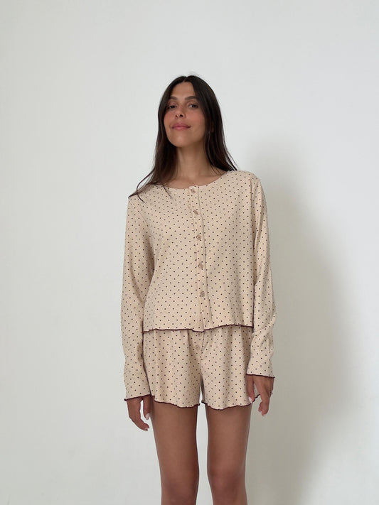Πιτζάμα Ciara Rib Print Πουά Μπορντό