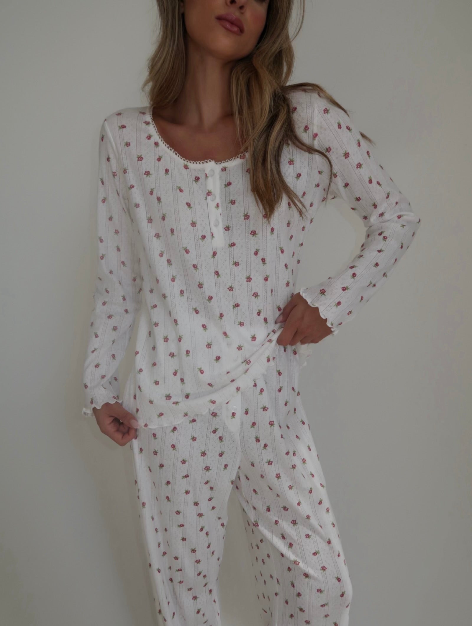 Lila red Floral Pajamas In cotton