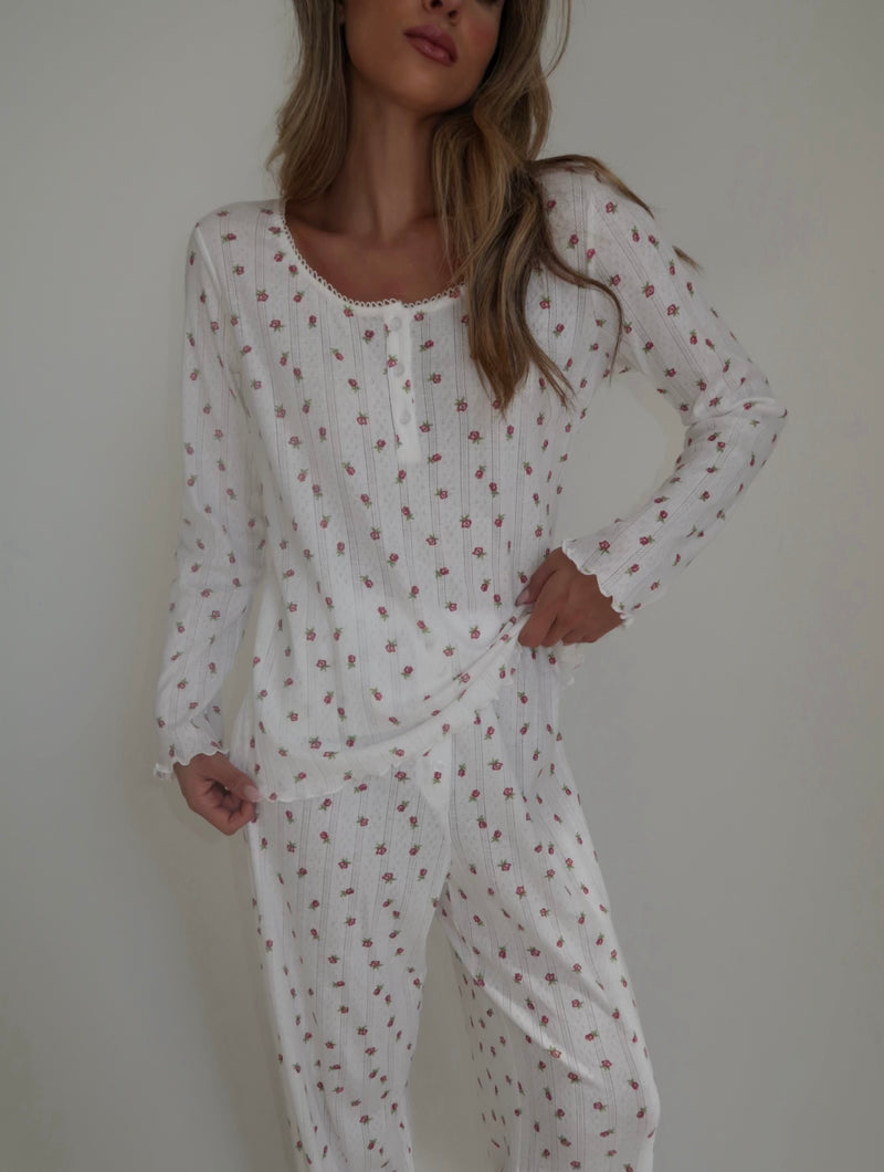 Lila red Floral Pajamas In cotton