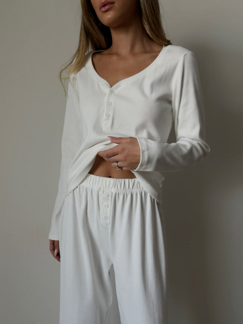 Tory white rib Pajamas In cotton