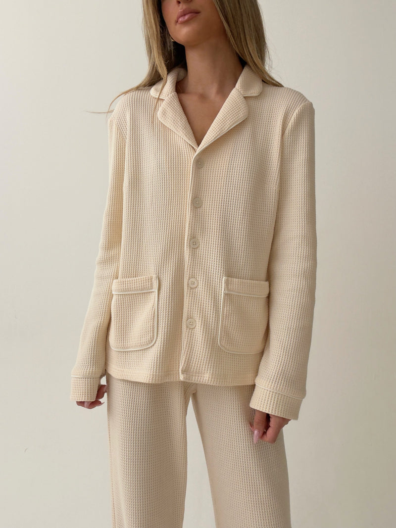 Kelly long Matte Crème Waffle Cotton Pajamas