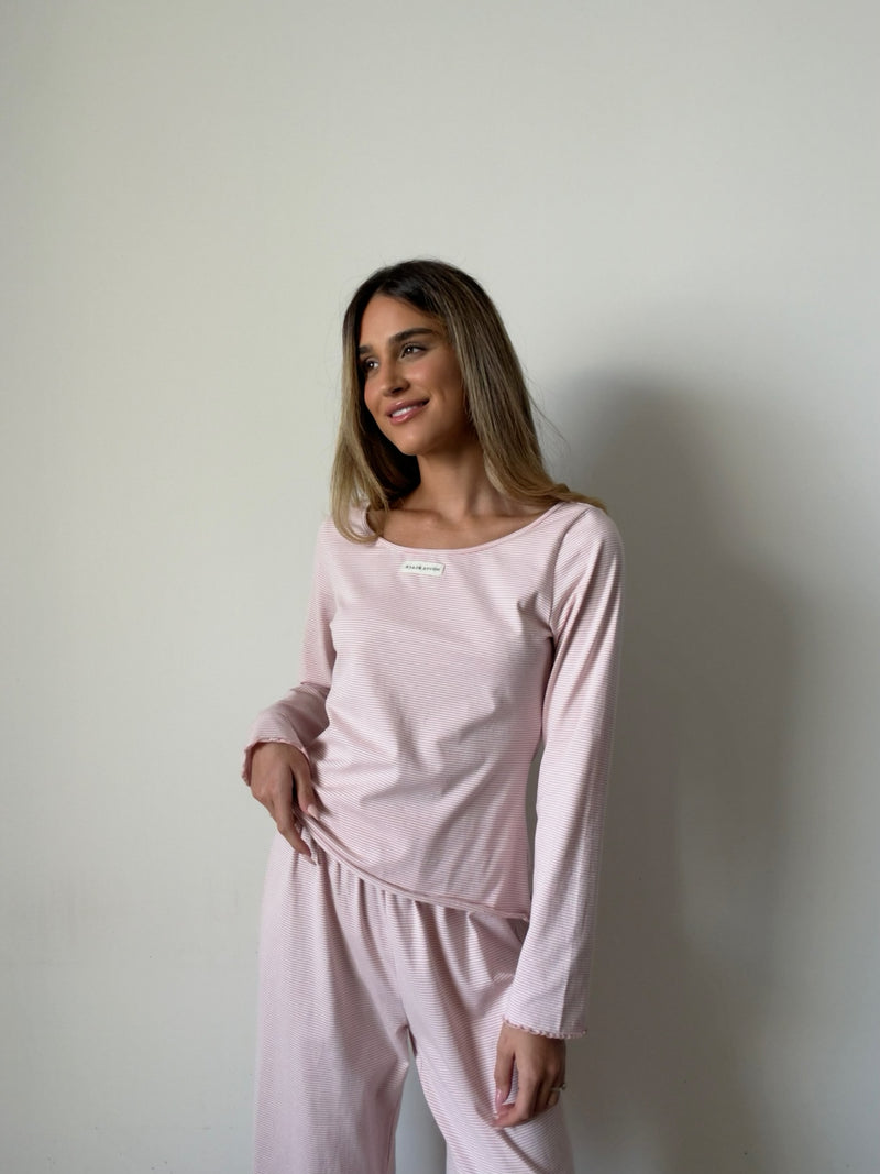 Lila pink stripes Pajamas In cotton