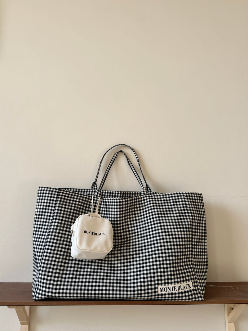 Bomber Bag Matte Black Checked Cotton