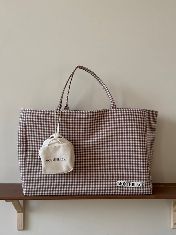 Bomber Bag Matte Camel Checked Cotton