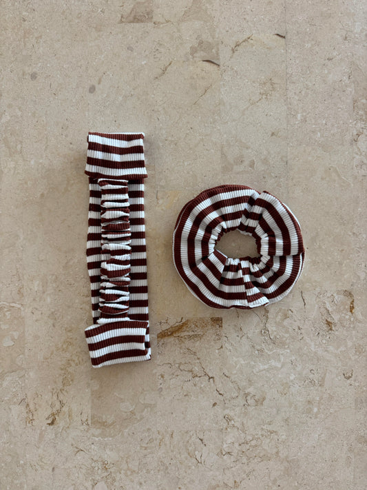 סט לשיער ריב פסים חום לבן
